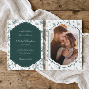 Invitación Marco Antiguo Toile Verde Esmeralda Foto Boda