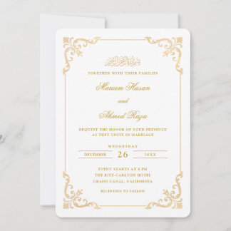 Invitación Marco Antiguo Victoriano Boda Musulmana Dorado Bla