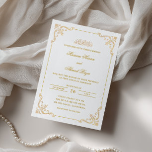 Invitación Marco Antiguo Victoriano Boda Musulmana Dorado Bla
