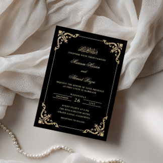 Invitación Marco Antiguo Victoriano Boda Musulmana Dorado Neg