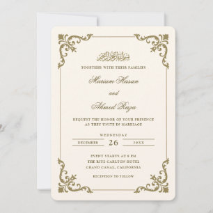 Invitación Marco Antiguo Victoriano Marrón Crema Boda Musulma