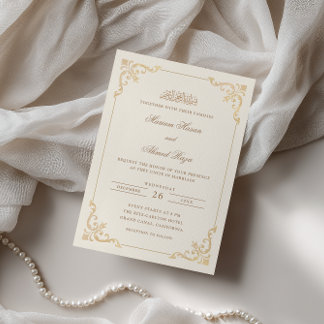 Invitación Marco antiguo victoriano oro crema boda musulmana