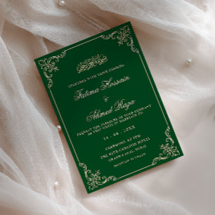 Invitación Marco Antiguo Vintage Verde Esmeralda Boda Musulma