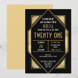 Invitación Marco Art Deco 21 cumpleaños Oro Negro