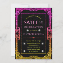 Marco Art Déco con brillo rosa y amarillo Sweet 16
