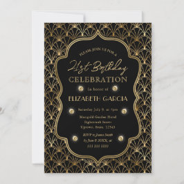 Invitación Marco Art Déco Vintage Negro y Dorado Cumpleaños 2