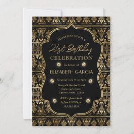 Invitación Marco Art Déco Vintage Negro y Dorado Cumpleaños 2