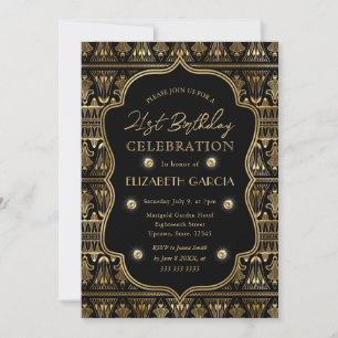 Invitación Marco Art Déco Vintage Negro y Dorado Cumpleaños 2