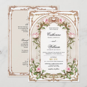 Invitación Marco Art Nouveau Ornado Rosa Rubor