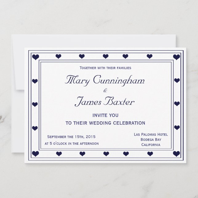 Invitación MARCO AZUL CON CORAZONES (horizontal) (Anverso)