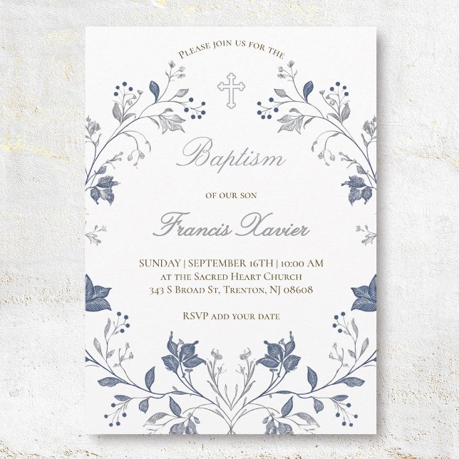 Invitación marco azul elegante Bautizo (Subido por el creador)