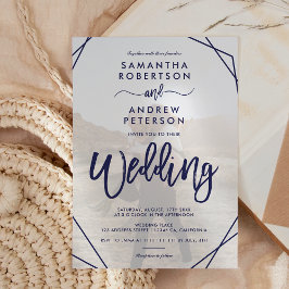 Invitación Marco azul marino simple boda de guión de foto
