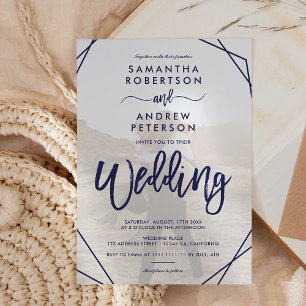 Invitación Marco azul marino simple boda de guión de foto