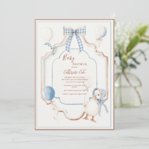 Invitación Marco Azul Vintage Globos Pato Ganso Bebé