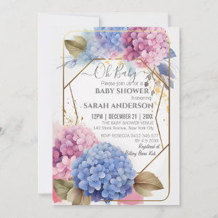 Invitación Marco Baby Shower de color de agua azul rosa Hydra