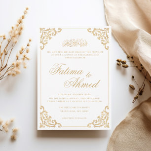 Invitación Marco Barroco Antiguo Dorado Blanco Boda Musulmana