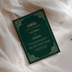 Invitación Marco Barroco Antiguo Verde Esmeralda Boda Musulma