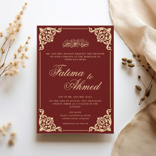 Invitación Marco Barroco Burgundy Wedding Musulmana