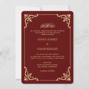 Invitación Marco barroco dorado ceremonia de Nikah de color b