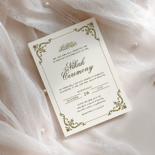 Invitación Marco Barroco Opulento Crema Marrón Ceremonia Nika