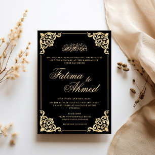 Invitación Marco Barroco Opulento Dorado Negro Boda Musulmana