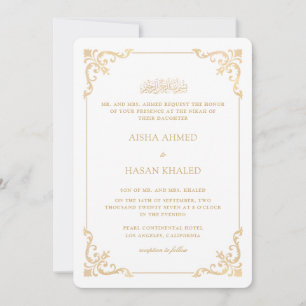 Invitación Marco barroco ornamentado dorado blanco Ceremonia 
