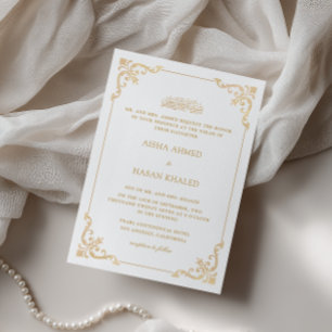 Invitación Marco barroco ornamentado dorado blanco Ceremonia 