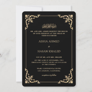Invitación Marco barroco ornamentado dorado y negro para cere