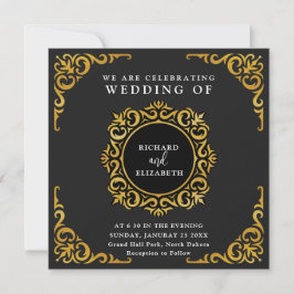 Invitación Marco barroco Real Negro y Ornamental Oro