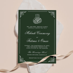 Invitación Marco blanco Ceremonia musulmana islámica verde Me