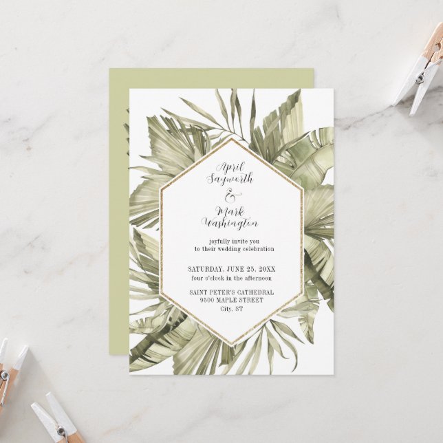 Invitación Marco Boda de la hoja de palma de Boho (Anverso/Reverso In Situ)