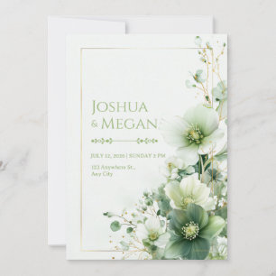 Invitación Marco Botánico de Boda Rosa de Invierno Verde Salv