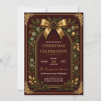 Invitación Marco Botánico de Navidad en Oro de Borgoña