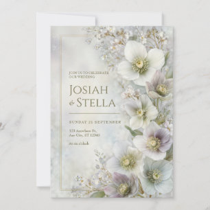 Invitación Marco Botánico Etéreo de Hellebore Perlado para Bo
