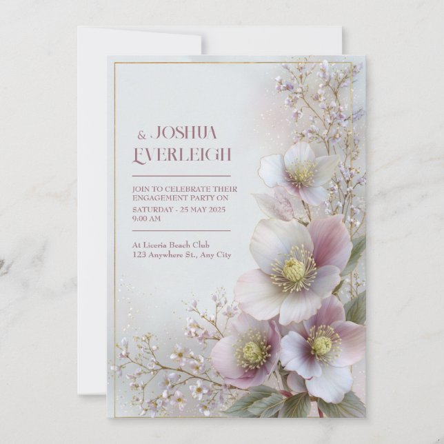 Invitación Marco Botánico Etéreo de Hellebore Rosa Perla (Anverso)