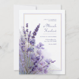 Invitación Marco Botánico Verde Salvia Lila Púrpura Fresco