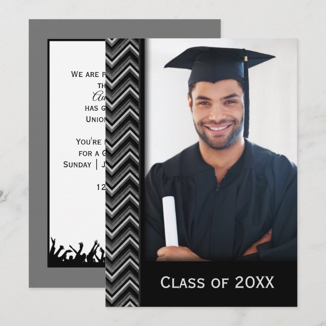Invitación Marco Chevron con foto de graduación (Anverso / Reverso)