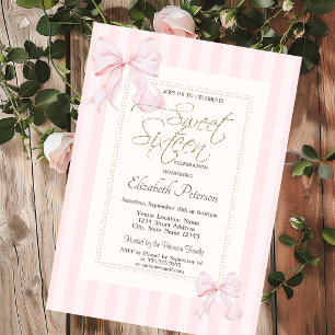 Invitación Marco Chic lazo rosa rayado Sweet 16