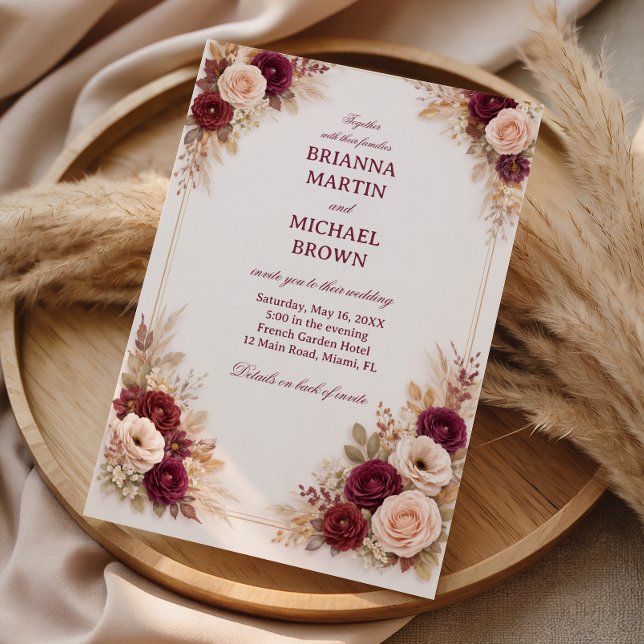 Invitación Marco clásico floral de Borgoña (Subido por el creador)