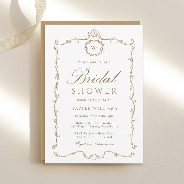 Invitación Marco clásico moderno de oro para ducha de novia (Subido por el creador)
