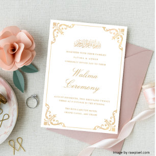 Invitación Marco Clásico Rococó Dorado Ceremonia de Walima en