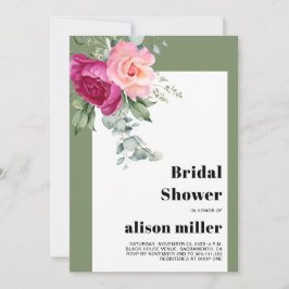 Invitación Marco con eucalipto y rosas rosadas ducha de novia