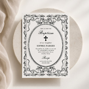 Invitación Marco Coqueto de Negro y Blanco Bautizo
