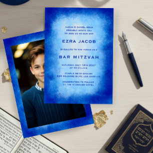 Invitación Marco de acuarela azul personalizado FOTO Bar Bat