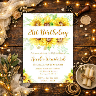 Invitación Marco de Acuarela de Girasoles Cumpleaños