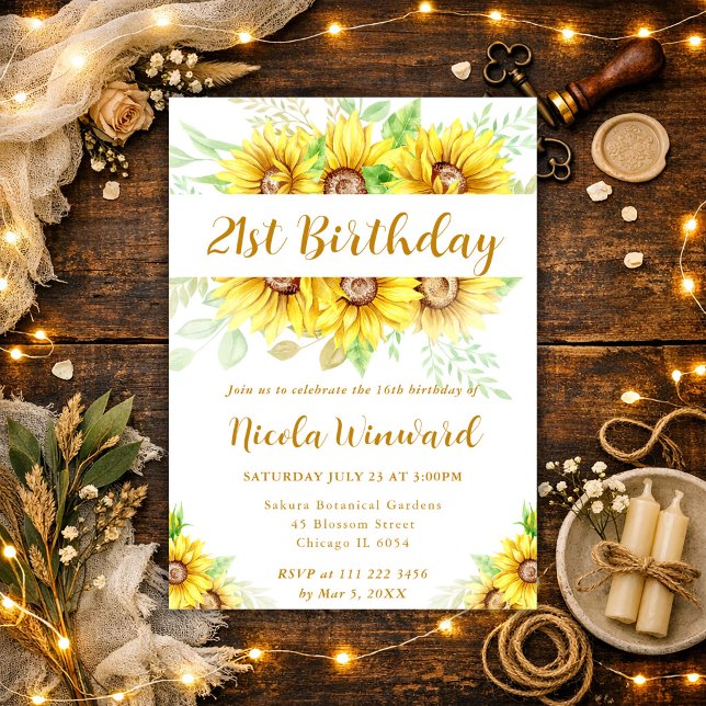 Invitación Marco de Acuarela de Girasoles Cumpleaños (Subido por el creador)