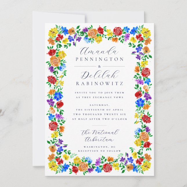 Invitación Marco de Acuarela Floral con Estilo para Boda Quee (Anverso)