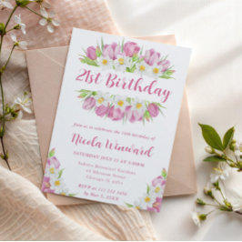 Invitación Marco de Acuarela Tulipanes y Narcisos Cumpleaños