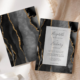 Invitación Marco de Ágata Moderno Boda Negro Oro