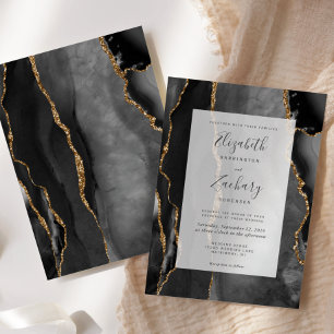 Invitación Marco de Ágata Moderno Boda Negro Oro